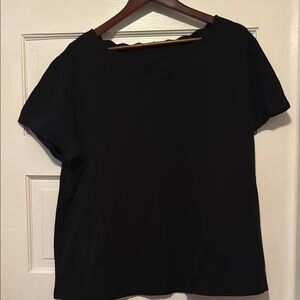 Anne Klein Black Scalloped Neck Short Sleeve Tee
